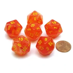 Dice>Ghostly 20 Sided D20 Chessex Dice, 6 Pieces - Orange with Yellow Numbers - Your Source for Gaming Essentials
