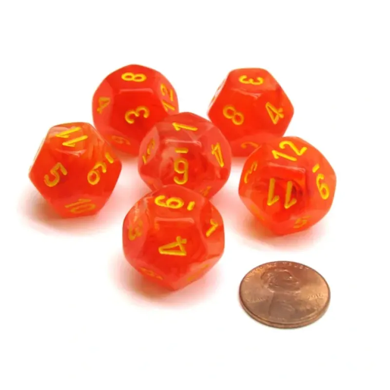 Dice>Ghostly Glow 18mm 12 Sided D12 Chessex Dice, 6 Pieces - Orange with Yellow - Your Source for Gaming Essentials