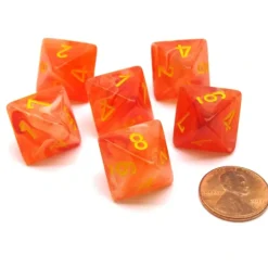 Dice>Ghostly Glow 15mm 8 Sided D8 Chessex Dice, 6 Pieces - Orange with Yellow - Your Source for Gaming Essentials