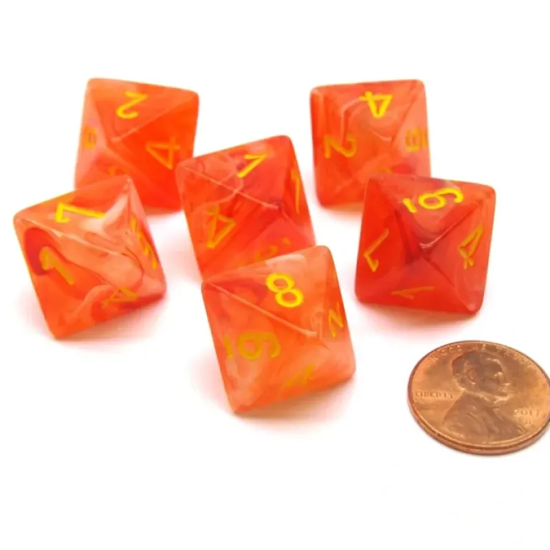 Dice>Ghostly Glow 15mm 8 Sided D8 Chessex Dice, 6 Pieces - Orange with Yellow - Your Source for Gaming Essentials