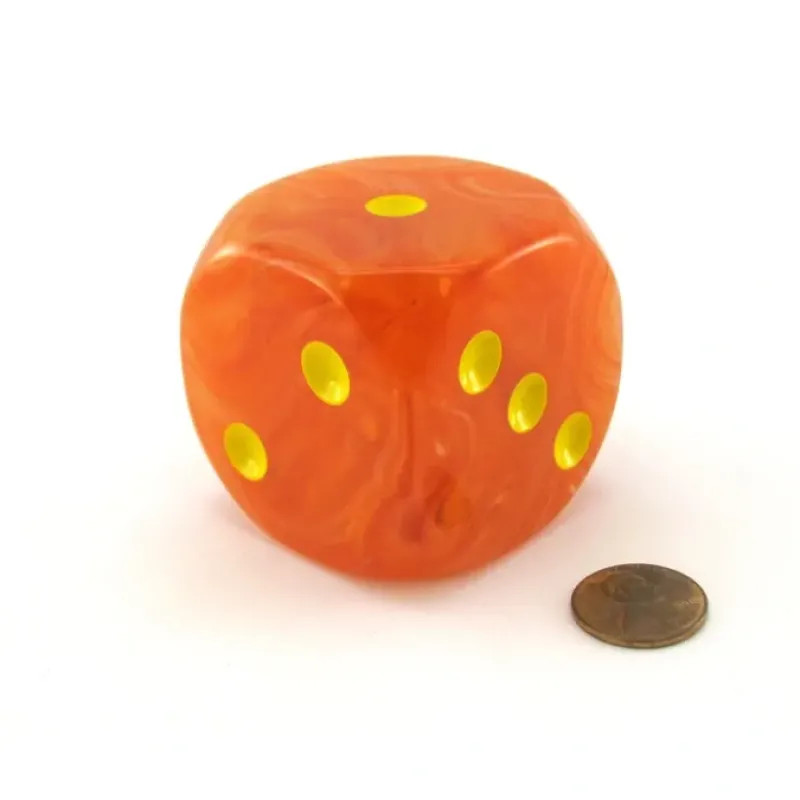 Dice>Ghostly Glow 50mm Huge Large D6 Chessex Dice, 1 Piece - Orange with Yellow Pips - Your Source for Gaming Essentials