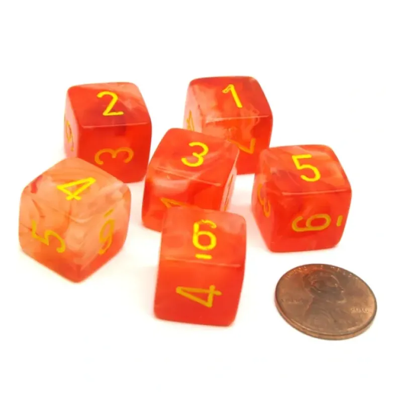 Dice>Ghostly 15mm 6 Sided D6 Chessex Dice, 6 Pieces - Orange with Yellow Numbers - Your Source for Gaming Essentials