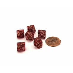 Dice>Glitter 10mm Mini Tens D10 Dice, 6 Pieces - Ruby with Gold Numbers - Your Source for Gaming Essentials