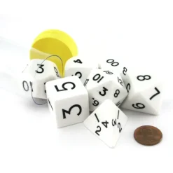 Dice>Jumbo Polyhedral 7-Die Dice Set 23mm-29mm- White with Black Numbers - Your Source for Gaming Essentials