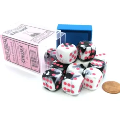 Dice>Limited Edition Gemini 16mm D6 Dice Block (12 Dice) - Black-White with Pink Pips - Your Source for Gaming Essentials