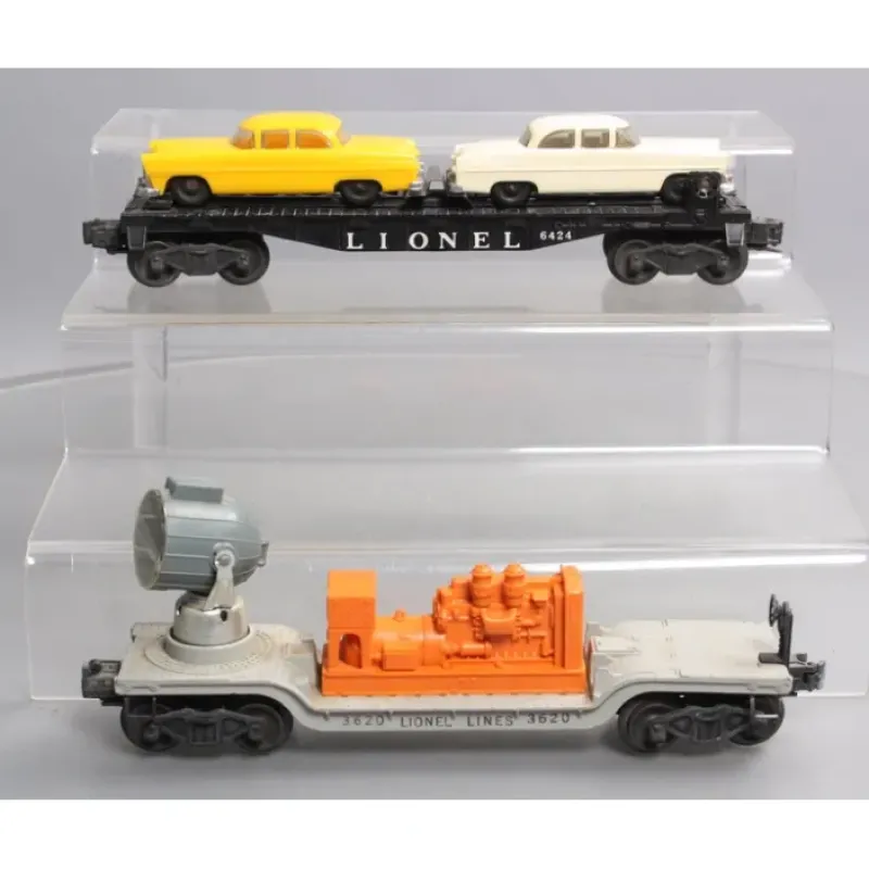 Discount Lionel Vintage O Gauge 6424 Flatcar w/Automobiles & 3620 Searchlight Car [2] VG - Your Source for Gaming Essentials Trains
