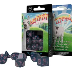 Dice>Llama 7 Piece Polyhedral RPG Dice Set - Sparkling, Glittering Dark Blue with Pink Numbers - Your Source for Gaming Essentials