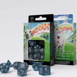 Dice>Llama 7 Piece Polyhedral RPG Dice Set - Shimmering, Glittering Dark Blue with White Numbers - Your Source for Gaming Essentials