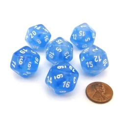 Dice>Luminary Borealis 20 Sided D20 Dice, 6 Pieces - Sky Blue with White Numbers - Your Source for Gaming Essentials