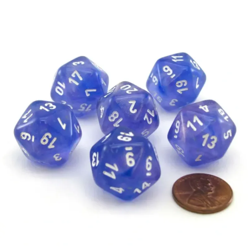 Dice>Luminary Borealis 20 Sided D20 Dice, 6 Pieces - Purple with White Numbers - Your Source for Gaming Essentials