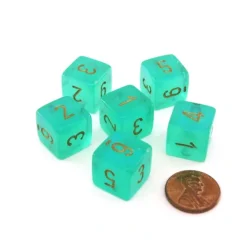 Dice>Luminary Borealis 15mm 6 Sided D6 Dice, 6 Pieces - Light Green with Gold Numbers - Your Source for Gaming Essentials