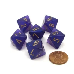 Dice>Luminary Borealis 15mm 8 Sided D8 Dice, 6 Piece - Royal Purple with Gold Numbers - Your Source for Gaming Essentials