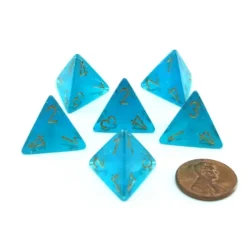 Dice>Luminary Borealis 18mm 4 Sided D4 Dice, 6 Pieces - Teal with Gold Numbers - Your Source for Gaming Essentials