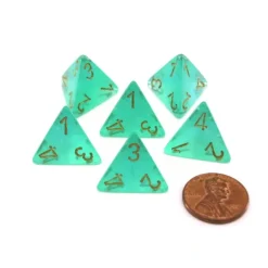 Dice>Luminary Borealis 18mm 4 Sided D4 Dice, 6 Pieces - Light Green with Gold Numbers - Your Source for Gaming Essentials