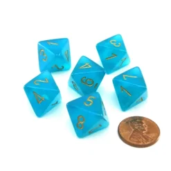 Dice>Luminary Borealis 15mm 8 Sided D8 Dice, 6 Pieces - Teal with Gold Numbers - Your Source for Gaming Essentials