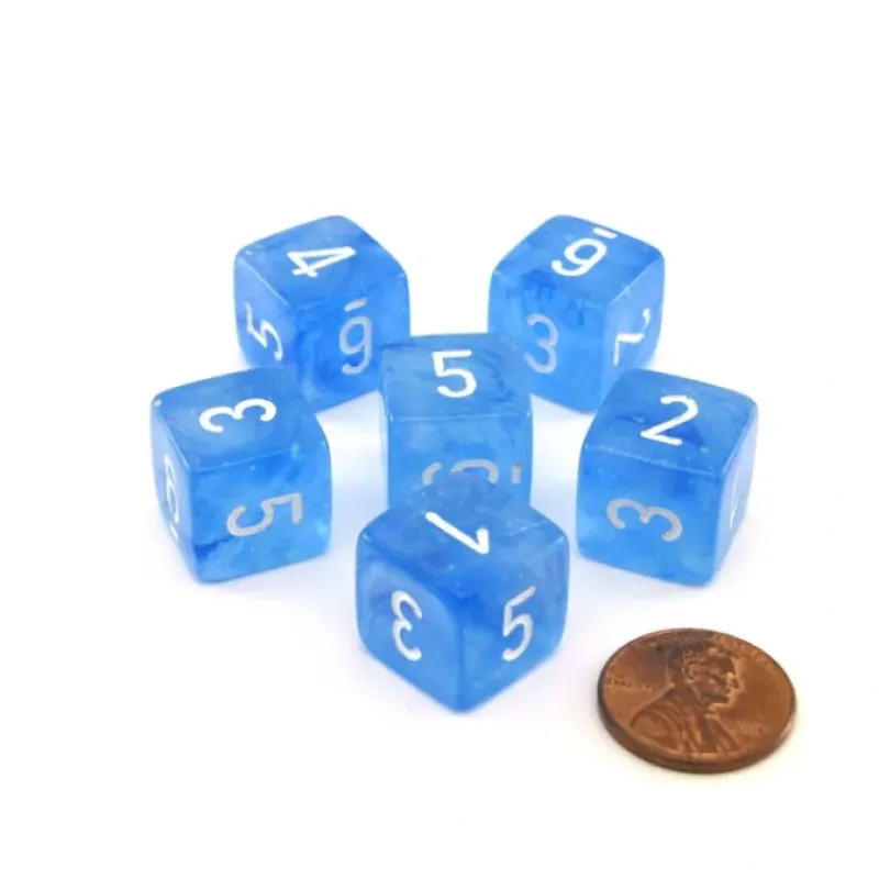 Dice>Luminary Borealis 15mm 6 Sided D6 Dice, 6 Pieces - Sky Blue with White Numbers - Your Source for Gaming Essentials