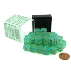 Dice>Luminary Borealis 12mm D6 Dice Block (36 Dice) - Light Green with Gold Pips - Your Source for Gaming Essentials
