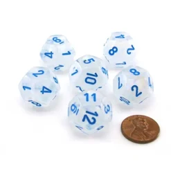 Dice>Luminary Borealis 18mm D12 Dice, 6 Pieces - Icicle with Light Blue Numbers - Your Source for Gaming Essentials