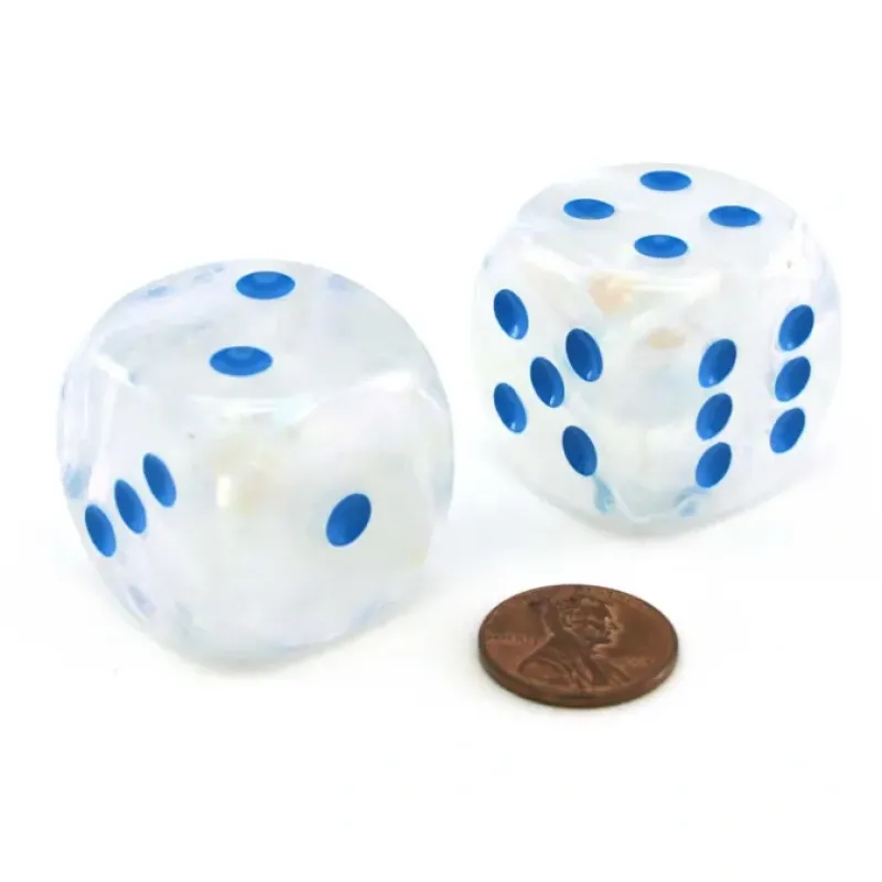 Dice>Luminary Borealis 30mm Large D6 Dice, 2 Pieces - Icicle with Light Blue Pips - Your Source for Gaming Essentials