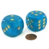 Dice>Luminary Borealis 30mm Large D6 Chessex Dice, 2 Pieces - Teal with Gold Pip - Your Source for Gaming Essentials