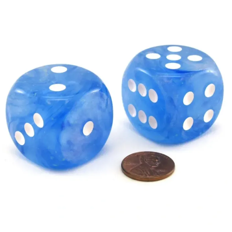 Dice>Luminary Borealis 30mm Large D6 Dice, 2 Pieces - Sky Blue with White Pips - Your Source for Gaming Essentials