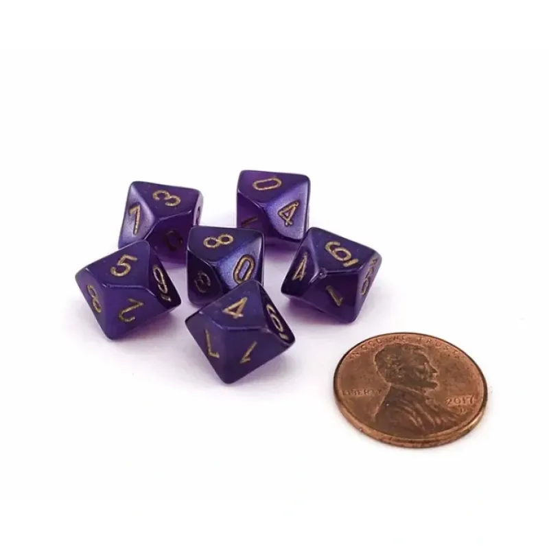 Dice>Luminary Borealis 10mm Mini 10 Sided D10 Dice, 6 Pieces - Royal Purple with Gold - Your Source for Gaming Essentials