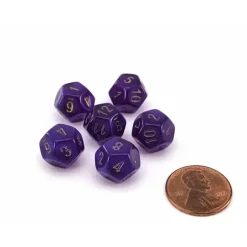 Dice>Luminary Borealis 12mm Mini 12 Sided D12 Dice, 6 Pieces - Royal Purple with Gold - Your Source for Gaming Essentials