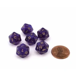 Dice>Luminary Borealis 12mm Mini 20 Sided D20 Dice, 6 Pieces - Royal Purple with Gold - Your Source for Gaming Essentials