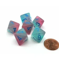 Dice>Luminary Gemini 15mm 8 Sided D8 Dice, 6 Pieces - Gel Green-Pink with Blue - Your Source for Gaming Essentials