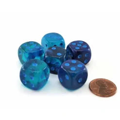 Dice>Luminary Gemini 16mm D6 Dice, 6 Pieces - Blue-Blue with Light Blue Numbers - Your Source for Gaming Essentials