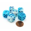 Dice>Luminary Gemini 16mm D6 Dice, 6 Pieces - Pearl Turquoise-White with Blue Numbers - Your Source for Gaming Essentials