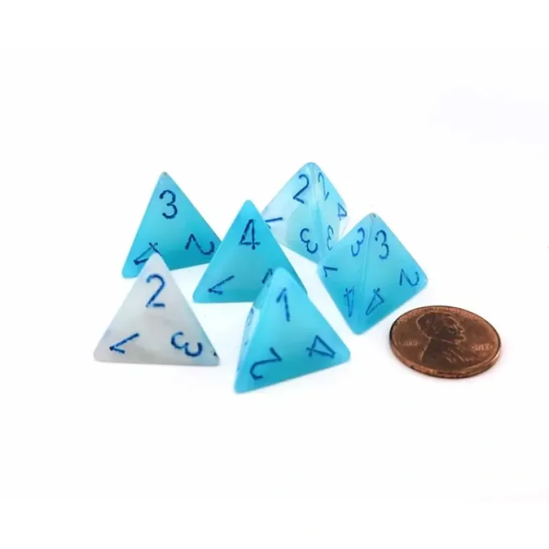Dice>Luminary Gemini 18mm D4 Dice, 6 Pieces - Pearl Turquoise-White with Blue - Your Source for Gaming Essentials