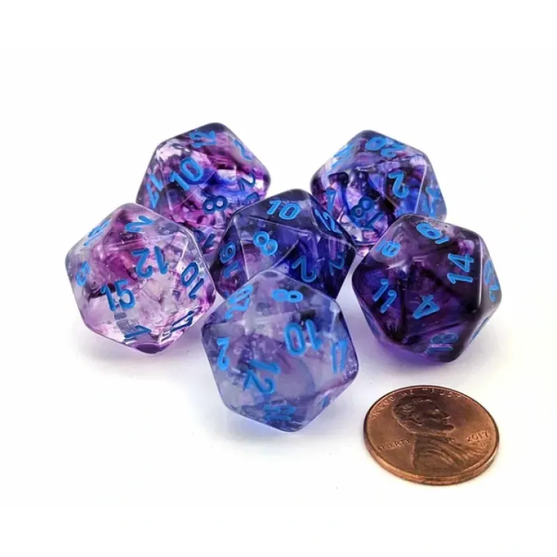 Dice>Luminary Nebula 20mm D20 Chessex Dice, 6 Pieces - Nocturnal with Blue Numbers - Your Source for Gaming Essentials