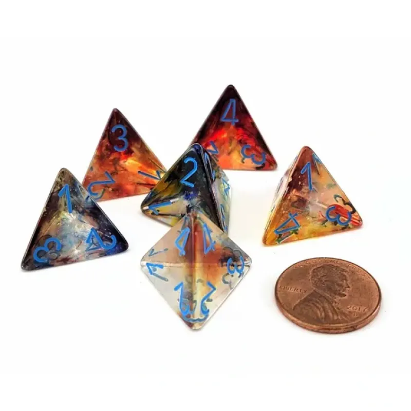 Dice>Luminary Nebula 18mm D4 Chessex Dice, 6 Pieces - Primary with Blue Numbers - Your Source for Gaming Essentials