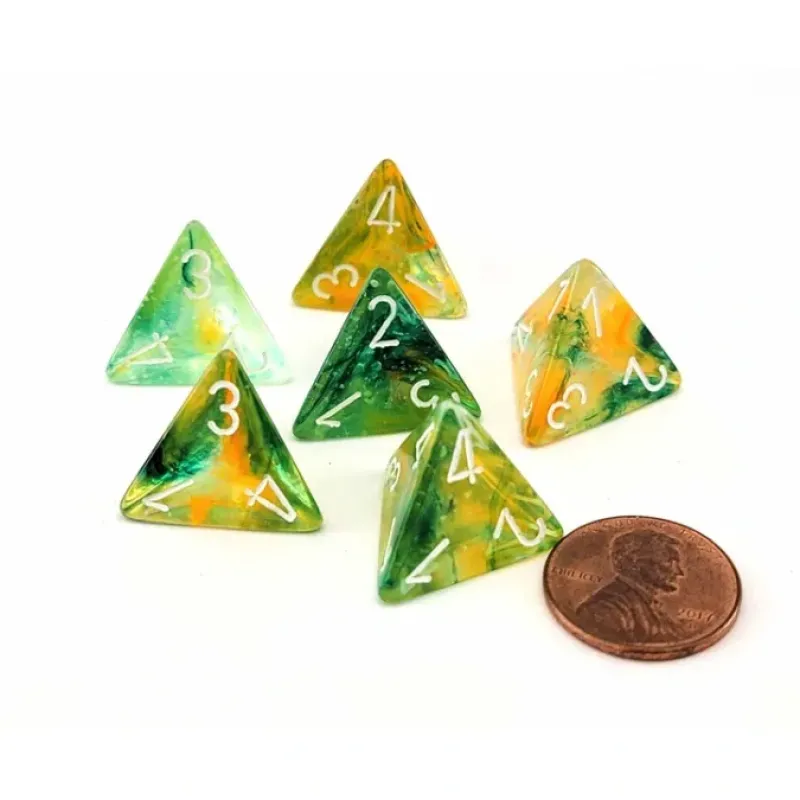 Dice>Luminary Nebula 18mm D4 Chessex Dice, 6 Pieces - Spring with White Numbers - Your Source for Gaming Essentials
