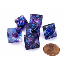 Dice>Luminary Nebula 15mm D8 Chessex Dice, 6 Pieces - Nocturnal with Blue Numbers - Your Source for Gaming Essentials