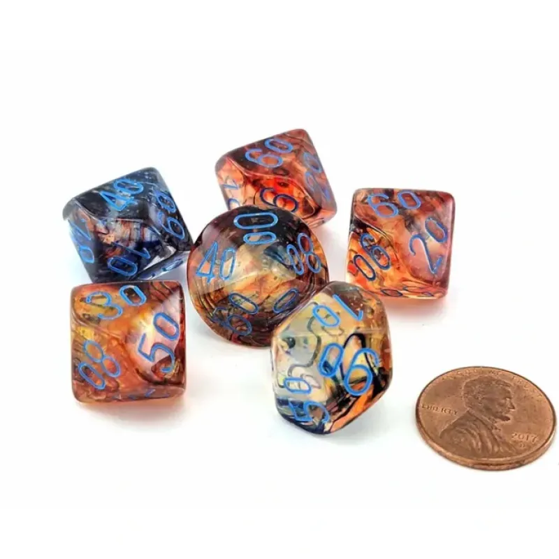 Dice>Luminary Nebula 16mm Tens D10 (00-90) Dice, 6 Pieces - Primary with Blue - Your Source for Gaming Essentials