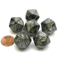 Dice>Lustrous 20 Sided D20 Chessex Dice, 6 Pieces - Black with Gold Numbers - Your Source for Gaming Essentials