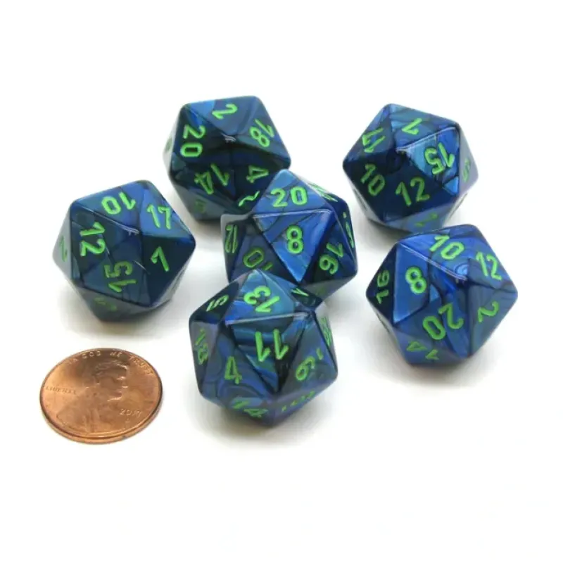Dice>Lustrous 20 Sided D20 Chessex Dice, 6 Pieces - Dark Blue with Green Numbers - Your Source for Gaming Essentials