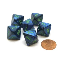 Dice>Lustrous 15mm 8 Sided D8 Chessex Dice, 6 Pieces - Dark Blue with Green - Your Source for Gaming Essentials