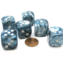 Dice>Lustrous 20mm Big D6 Chessex Dice, 6 Pieces - Slate with White Pips - Your Source for Gaming Essentials