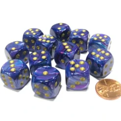Dice>Lustrous 16mm D6 Chessex Dice Block (12 Dice) - Purple with Gold Pips - Your Source for Gaming Essentials