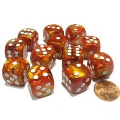Dice>Lustrous 16mm D6 Chessex Dice Block (12 Dice) - Bronze with White Pips - Your Source for Gaming Essentials