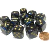 Dice>Lustrous 16mm D6 Chessex Dice Block (12 Dice) - Shadow with Gold Pips - Your Source for Gaming Essentials