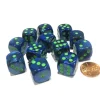 Dice>Lustrous 16mm D6 Chessex Dice Block (12 Dice) - Dark Blue with Green Pips - Your Source for Gaming Essentials