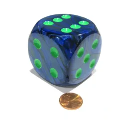 Dice>Lustrous 50mm Huge Large D6 Chessex Dice, 1 Piece - Dark Blue with Green Pips - Your Source for Gaming Essentials