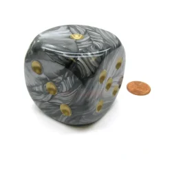 Dice>Lustrous 50mm Huge Large D6 Chessex Dice, 1 Piece - Black/Gray with Gold Pips - Your Source for Gaming Essentials
