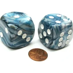Dice>Lustrous 30mm Large D6 Chessex Dice, 2 Pieces - Slate with White Pips - Your Source for Gaming Essentials
