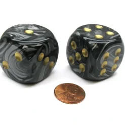Dice>Lustrous 30mm Large D6 Chessex Dice, 2 Pieces - Black with Gold Pips - Your Source for Gaming Essentials