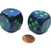 Dice>Lustrous 30mm Large D6 Chessex Dice, 2 Pieces - Dark Blue with Green Pips - Your Source for Gaming Essentials